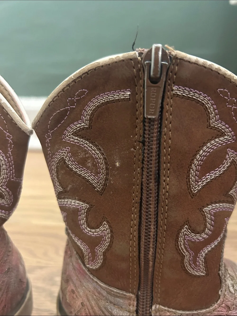 Justin Boots Kids Brown with Pink-Toned Embossed Western Boots